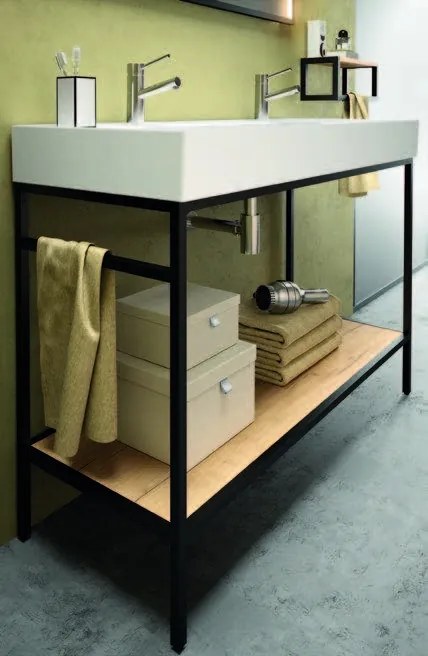 Muebles Davinci staand badkamermeubel 120cm inclusief wastafel 2 kraangaten, mat zwart frame