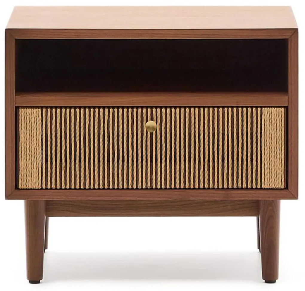 Kave Home Elan Retro Nachtkastje Walnoot Met Touw - 51x41x45cm.