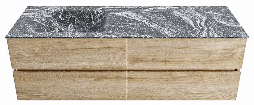 Mondiaz Vica DLux badmeubel 150cm washed oak 4 lades met wastafel lava links 1 kraangat