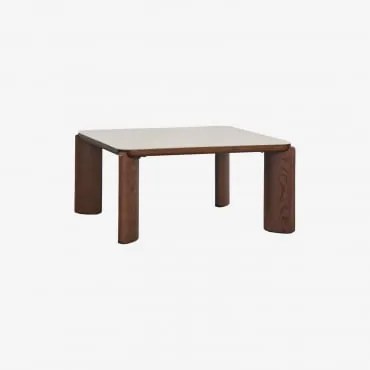 Vierkante Salontafel 80x80 Cm Van Gehard Glas En Mdf Nilea Tapioca Beige - Sklum