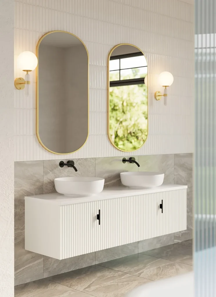 Muebles Ezra badmeubel ribbelfront 160cm wit mat met wit toppaneel en waskom