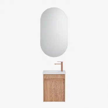 Narek Zwevend Houten Badkamermeubelset Met Geïntegreerde Wastafel Ash Brown & Ovaal Met Opbergruimte Zwart 50x90 Cm Oricsa - Sklum