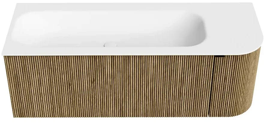 Mondiaz Kurve 125cm badmeubel ronding rechts dusk met 1 lade en deur en wastafel big medium links zonder kraangat