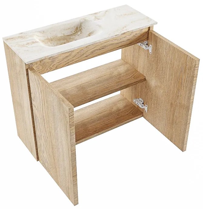 Mondiaz Ture DLux toiletmeubel 60cm washed oak met wastafel opalo links zonder kraangat