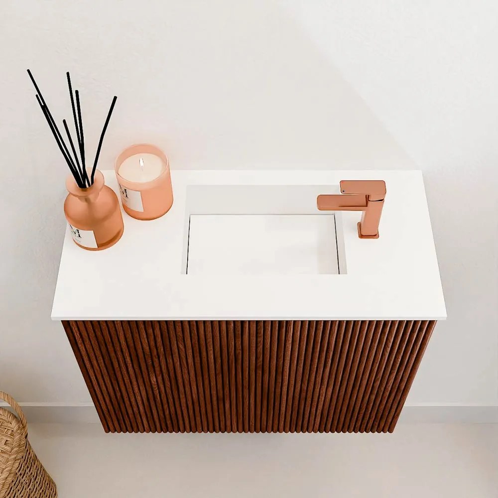 Mondiaz Joya 50cm toiletmeubel ruby met wastafel faye rechts 1 kraangat talc
