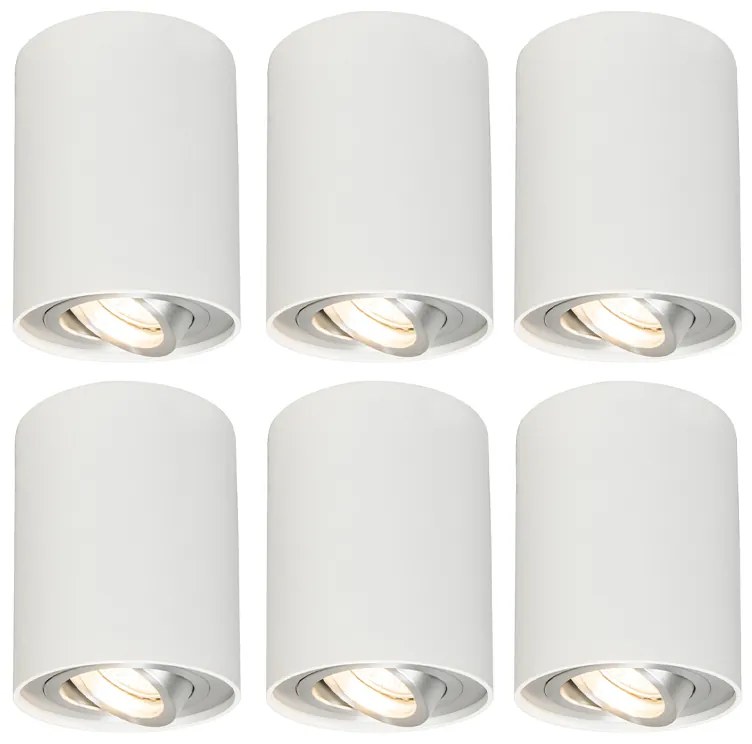 Set van 6 Spot / Opbouwspot / Plafondspots wit draai- en kantelbaar - Rondoo up Modern GU10 Binnenverlichting Lamp