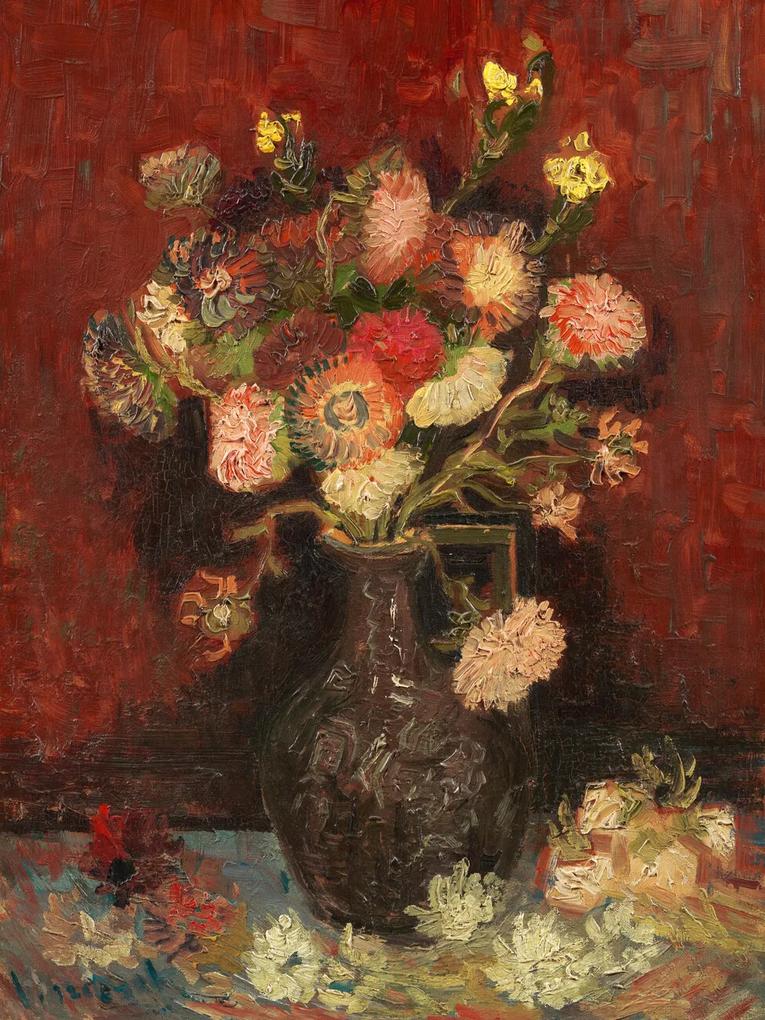 Kunstdruk Vase with Cinese Asters & Gladioli (Vintage Flowers) - Vincent van Gogh, (30 x 40 cm)