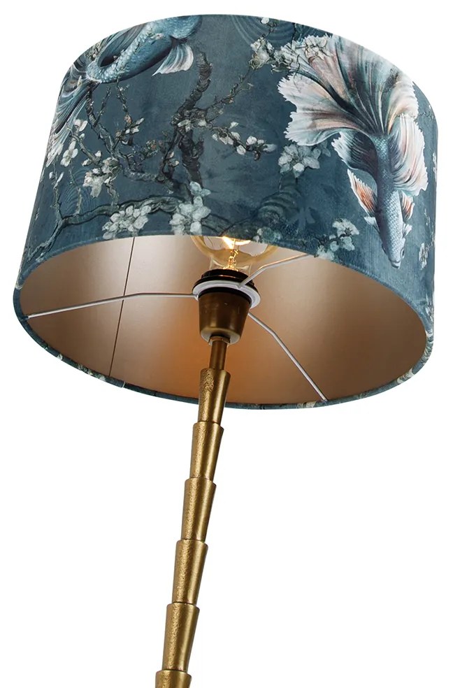 Tafellamp brons met velours kap vis 35cm - Pisos Klassiek / Antiek, Art Deco E27 rond Binnenverlichting Lamp