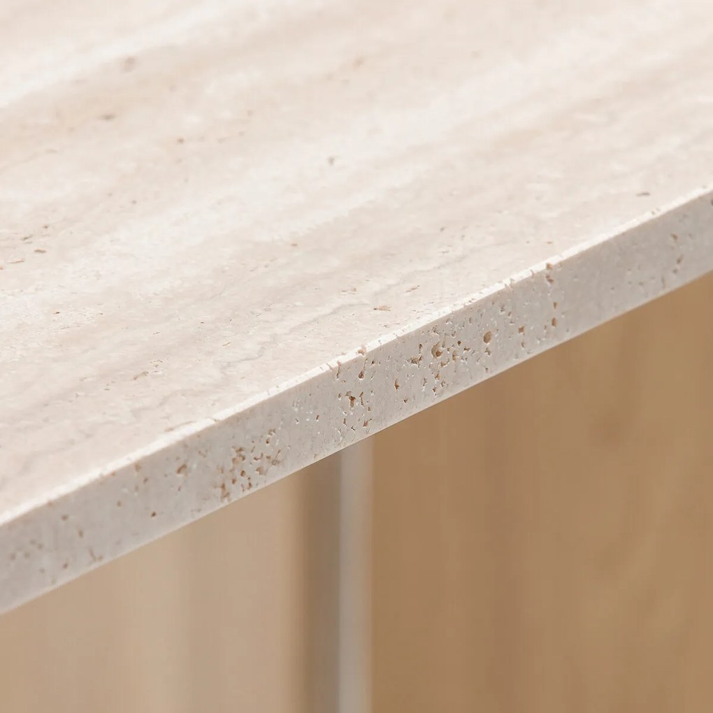 Travertijn tafel in massief eik, bleached, Mindo