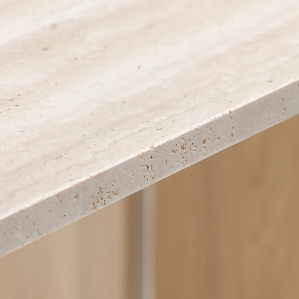 Travertijn tafel in massief eik, bleached, Mindo