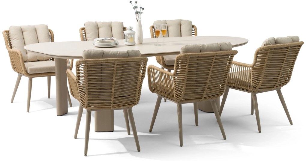 Tuinset 6 personen 240 cm Aluminium/wicker Taupe Coco Custa/Weave