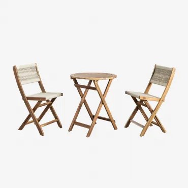 Set Van Ronde Tafel (ø60 Cm) En 2 Opvouwbare Tuinstoelen In Acaciahout Delawer Classic Beige – Crème - Sklum