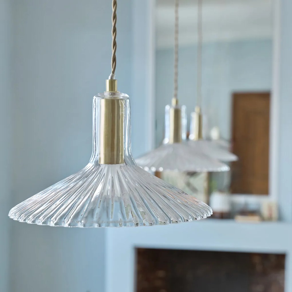 Hanglamp in messing en geribbeld glas Ø24,5cm, Gramma