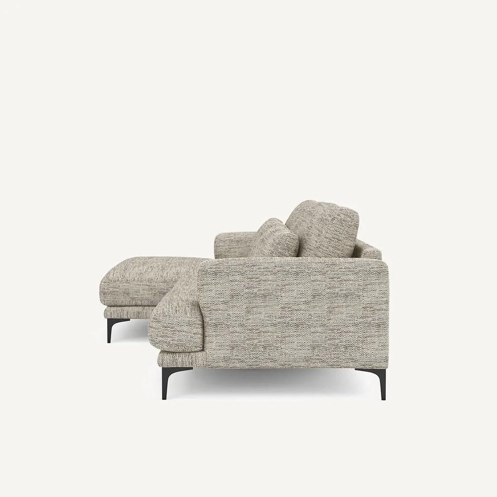 Longchair hoek XL links in gestippelde visgraatstof, MARSILE