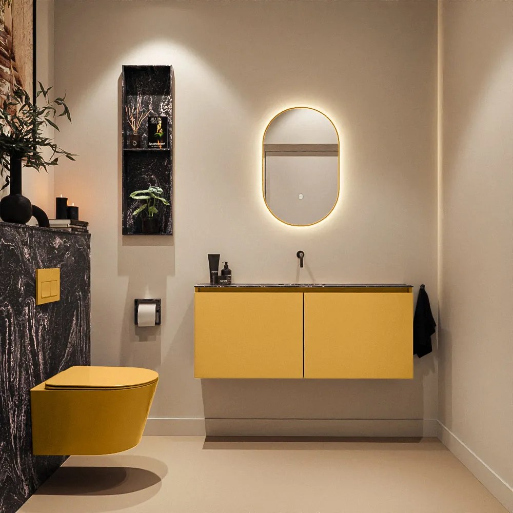 Mondiaz Ture DLux toiletmeubel 120cm ocher met wastafel lava midden zonder kraangat