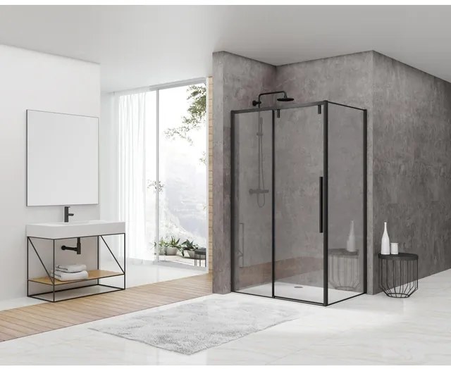 Van Rijn Products ST06 Softclose schuifdeur - 118.5x200cm - helder glas - dikte 8mm - tbv hoekcabine - incl. greep - zwart ST06350120ZW