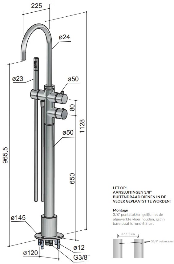 Hotbath Buddy/Laddy Thermostatische Badkraan Vrijstaand Geborsteld Nikkel B017