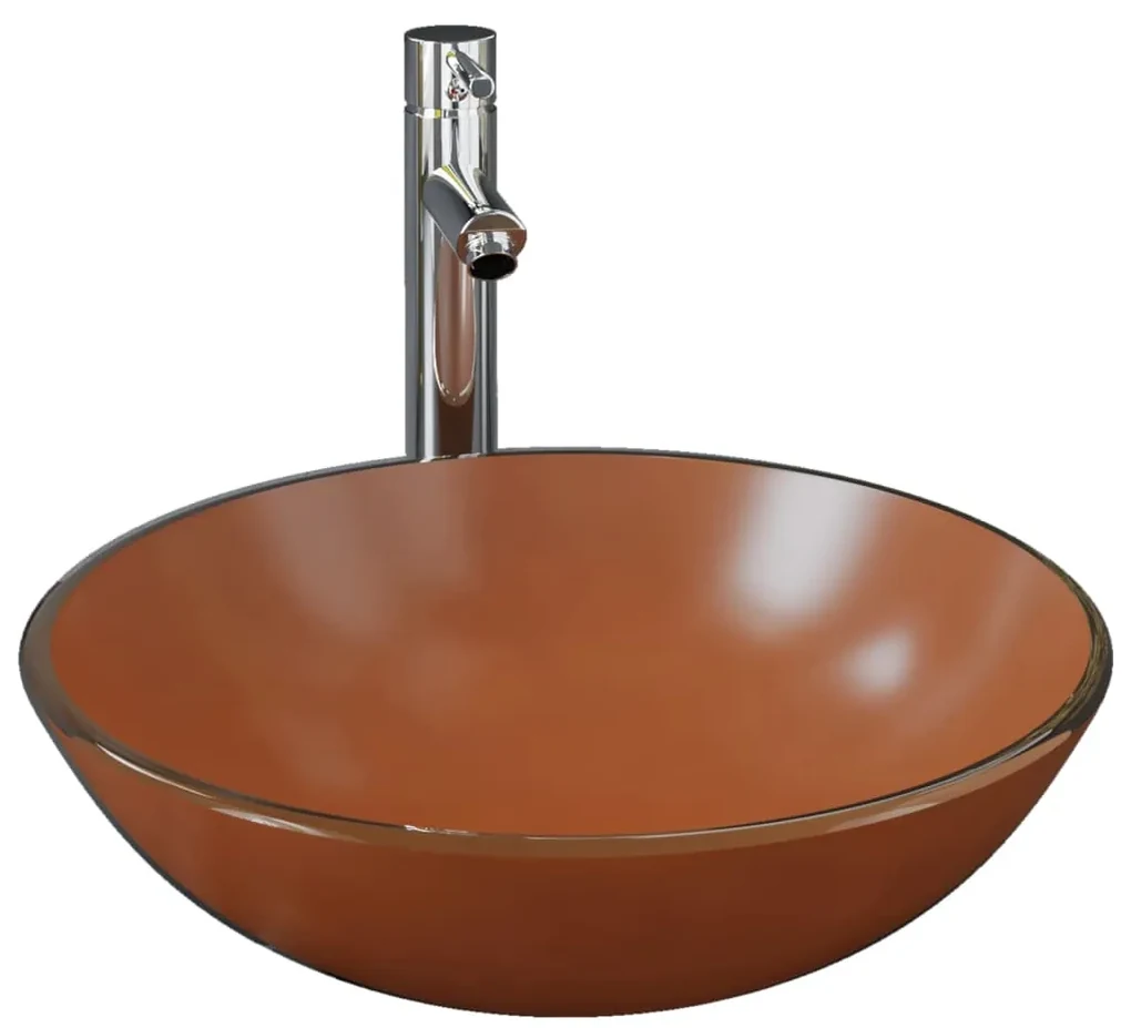 vidaXL Wastafel met kraan en pop-up afvoer gehard glas bruin