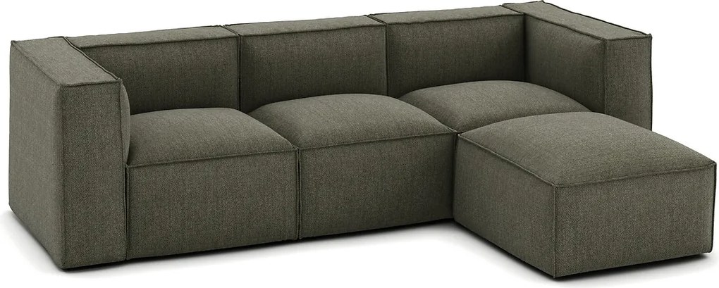Modulaire bank, 3-zit en poef, in gestructureerde stof, Seven