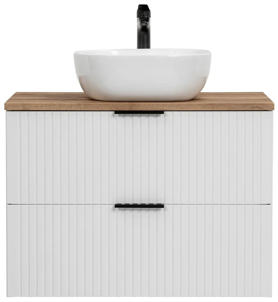 Comad Adele White badkamermeubel 80cm wit mat met waskom en toppaneel eiken