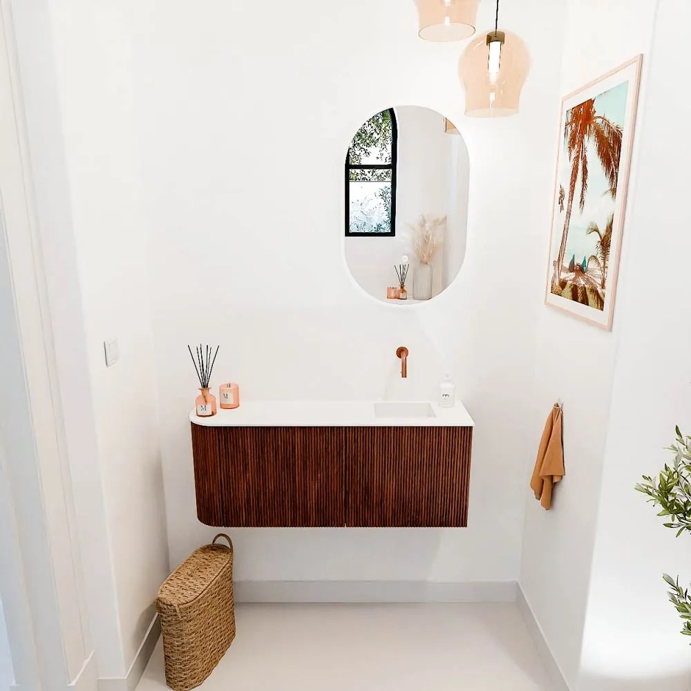 Mondiaz Joya 100cm toiletmeubel ronding links ruby met wastafel faye rechts zonder kraangat talc