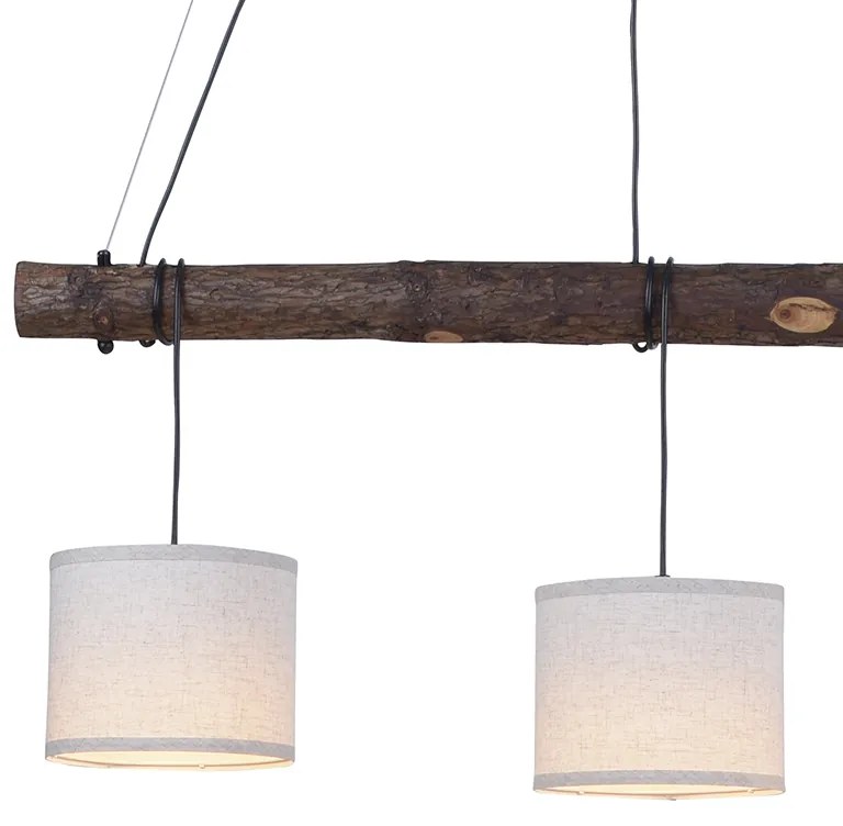 Eettafel / Eetkamer Landelijke hanglamp hout met witte kap 3-lichts - Oriana Klassiek / Antiek, Landelijk E27 rond Binnenverlichting Lamp