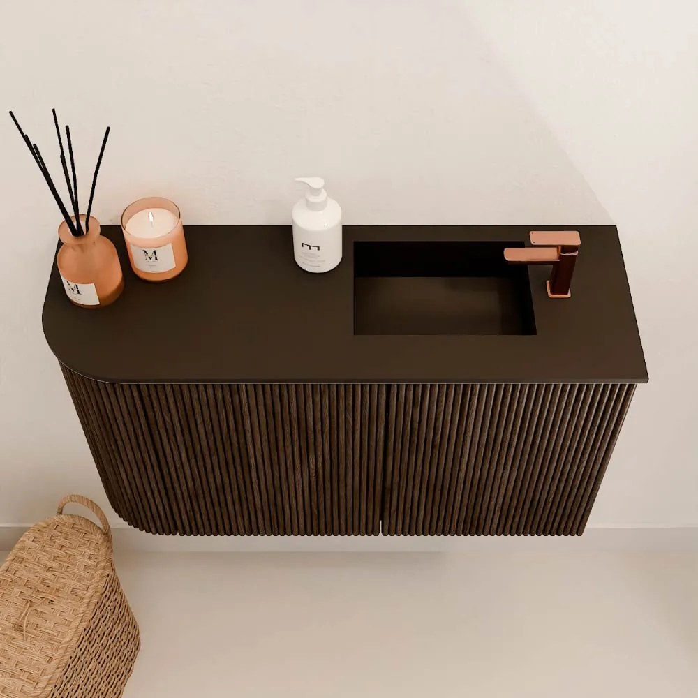 Mondiaz Joya 70cm toiletmeubel ronding links walnut met wastafel faye rechts 1 kraangat urban