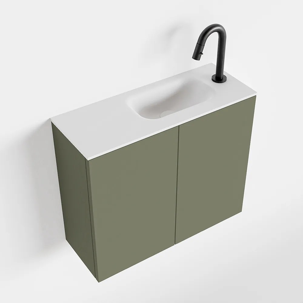 Zaro Polly toiletmeubel 60cm army met witte wastafel met kraangat rechts