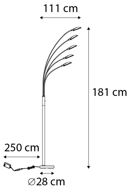 Design vloerlamp messing incl. LED 5-lichts - Sixties Trento