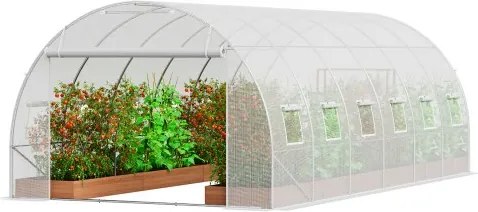 VEVOR Walk-In Tunnelkas, 6,8 x 2,8 x 2,0 m, Polytunnelkas, Plantenkas met gegalvaniseerd stalen frame, witte PE-afdekking, oprolbare ritssluiting en 12 ramen voor buitengebruik
