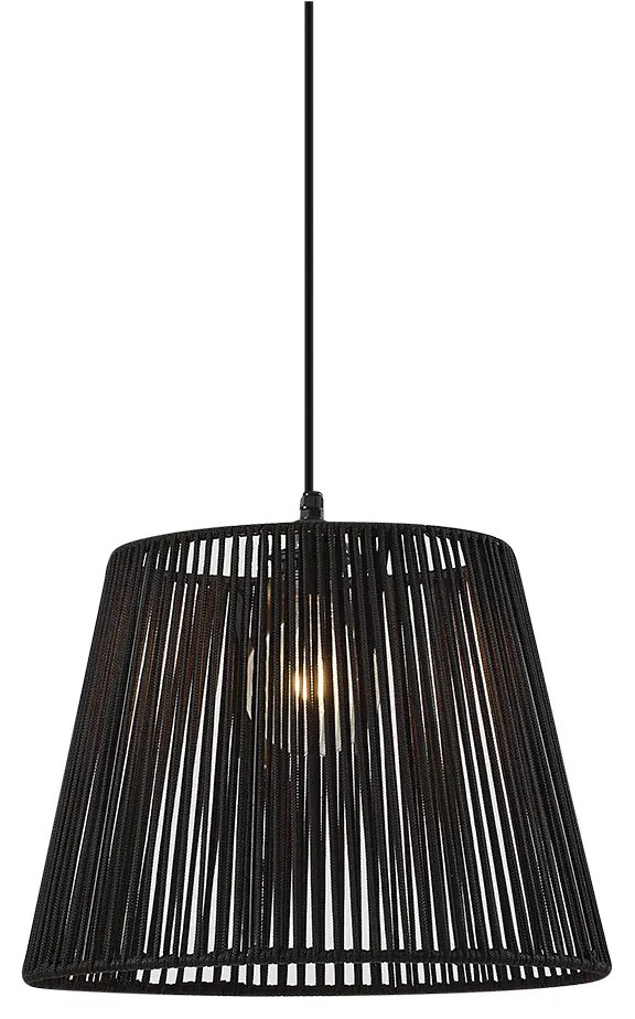 Buiten hanglamp zwart met zwarte kap van touw IP44 - Cava Jayla