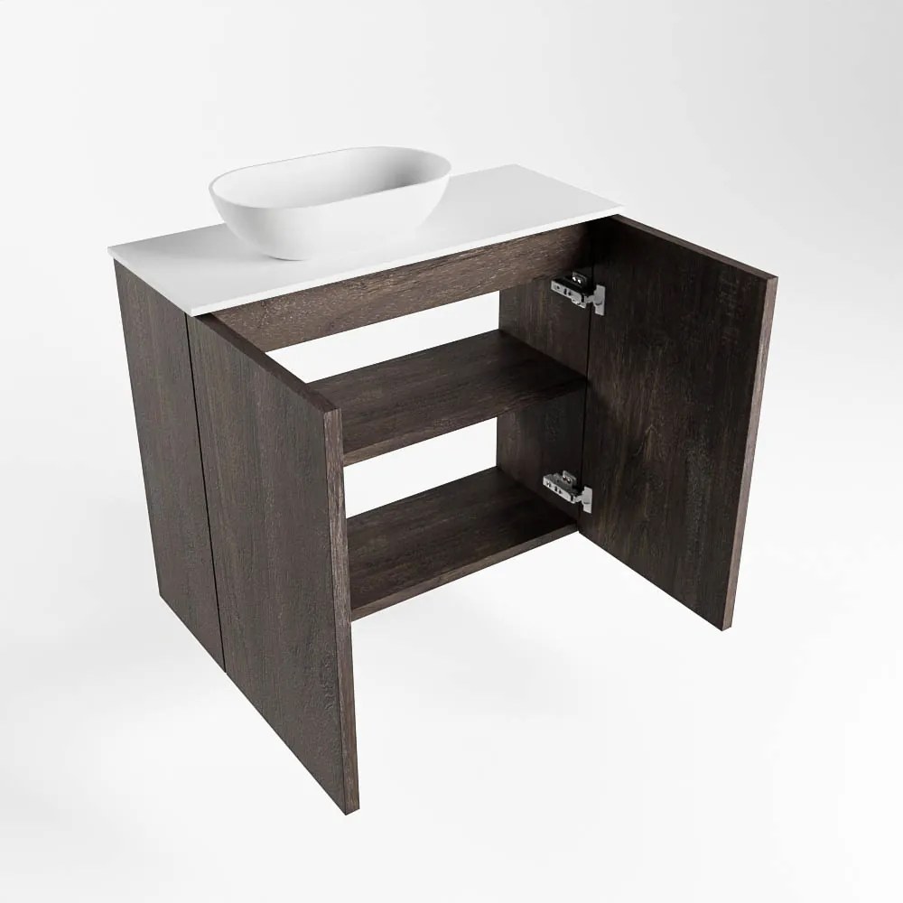 Mondiaz Fowy toiletmeubel 60cm dark brown met witte waskom links zonder kraangat