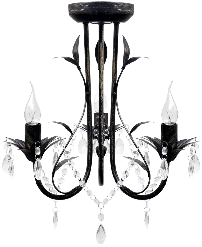 vidaXL Kroonluchter art nouveau metaal kristallen kralen 3 gloeilampen zwart