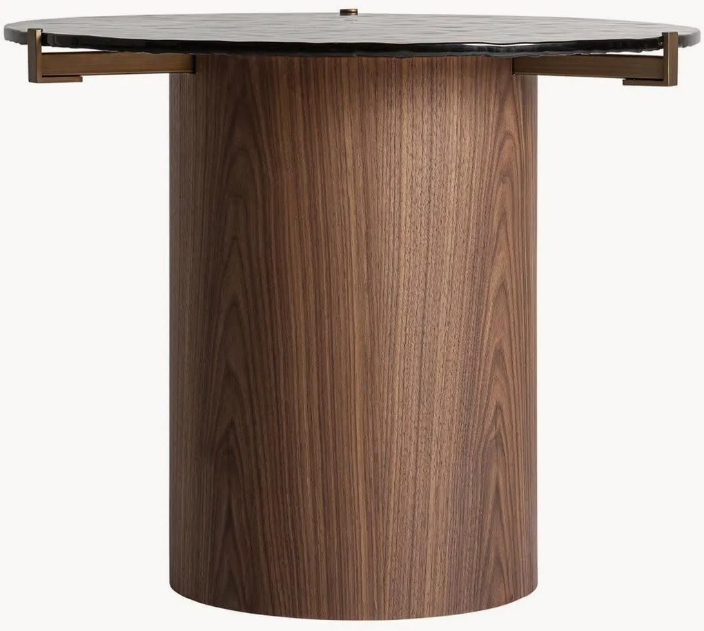 Ronde houten salontafel Giswill met glazen tafelblad