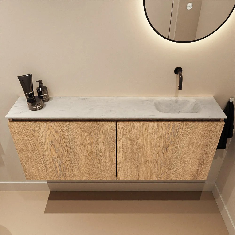 Mondiaz Ture DLux toiletmeubel 120cm washed oak met wastafel opalo rechts zonder kraangat