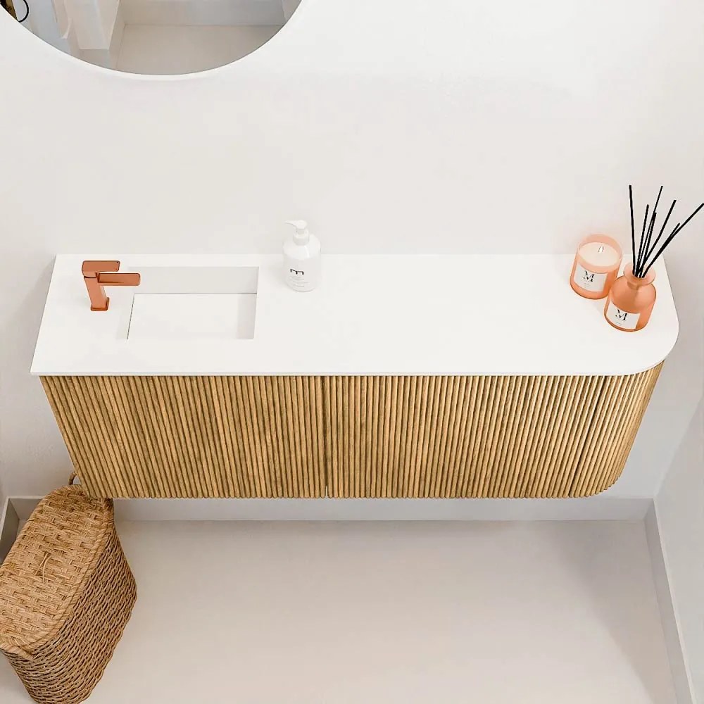 Mondiaz Joya 100cm toiletmeubel ronding rechts oak met wastafel faye links 1 kraangat talc