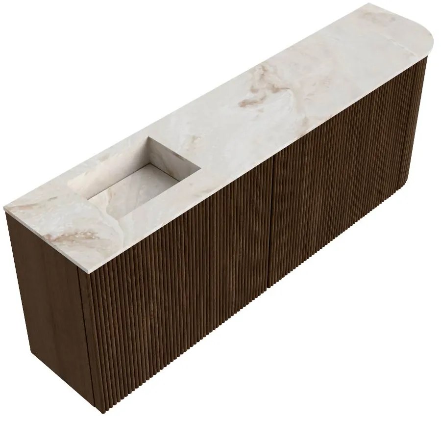 Mondiaz Joya DLux 110cm toiletmeubel ronding rechts walnut met wastafel faye links zonder kraangat frappe