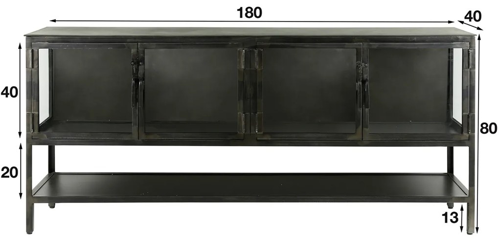 Dressoir Met Glazen Deuren - 180x40x80cm.