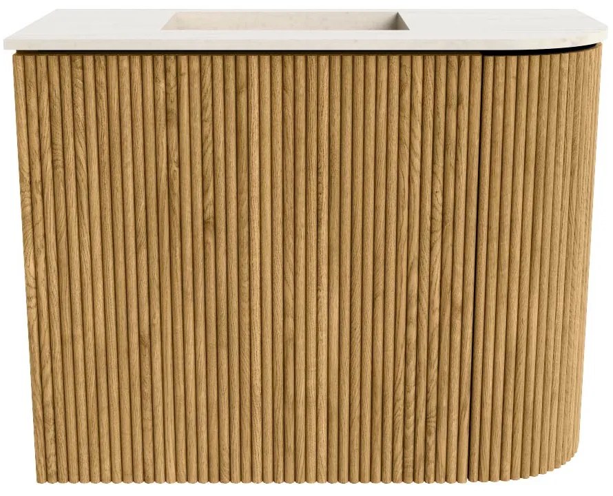 Mondiaz Joya DLux 50cm toiletmeubel ronding rechts oak met wastafel faye links 1 kraangat meli