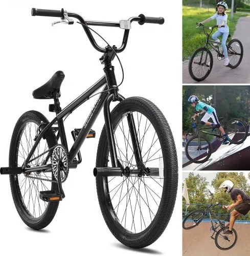 VEVOR BMX-fiets Freestyle BMX-fiets 61 cm wielen met 4 pegs Fietsen voor beginners en gevorderde rijders, 120 kg laadvermogen BMX-fietsen Frame gemaakt van Hi-Ten staal voor tieners Volwassenen Mannen Vrouwen