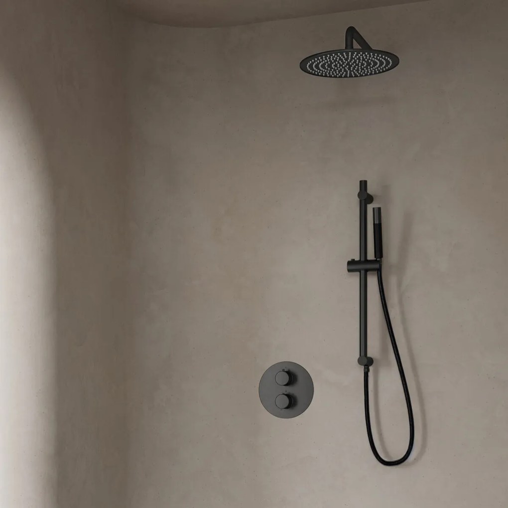 Saniclear Iron Pro inbouwregendouche 20cm rond met wandarm en glijstang gunmetal rond