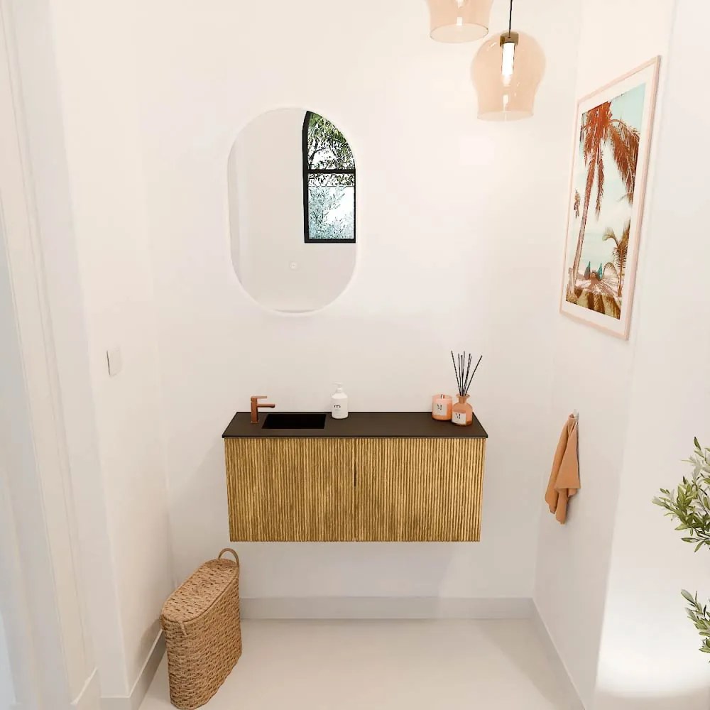 Mondiaz Joya 90cm toiletmeubel oak met wastafel faye links 1 kraangat urban