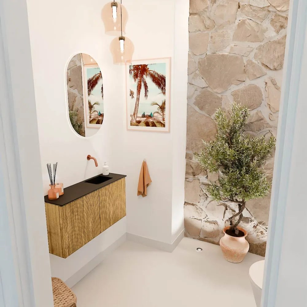 Mondiaz Joya 80cm toiletmeubel oak met wastafel faye rechts zonder kraangat urban