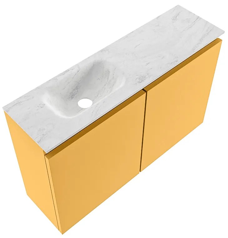 Mondiaz Ture DLux toiletmeubel 80cm ocher met wastafel opalo links met kraangat