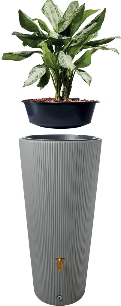Garantia linus grijs - Regenton met plantenbak - 58x58x120cm - 220 liter