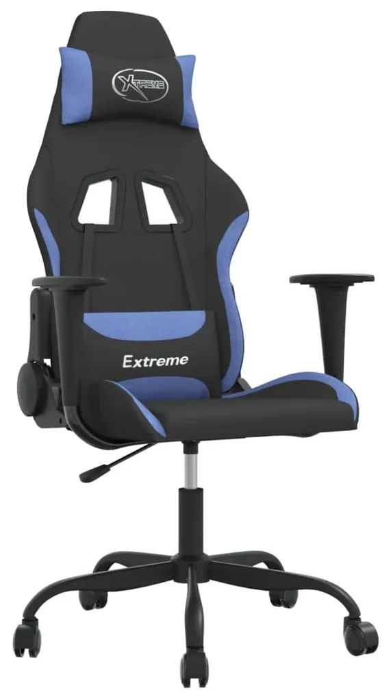 vidaXL Gamestoel draaibaar stof zwart en blauw