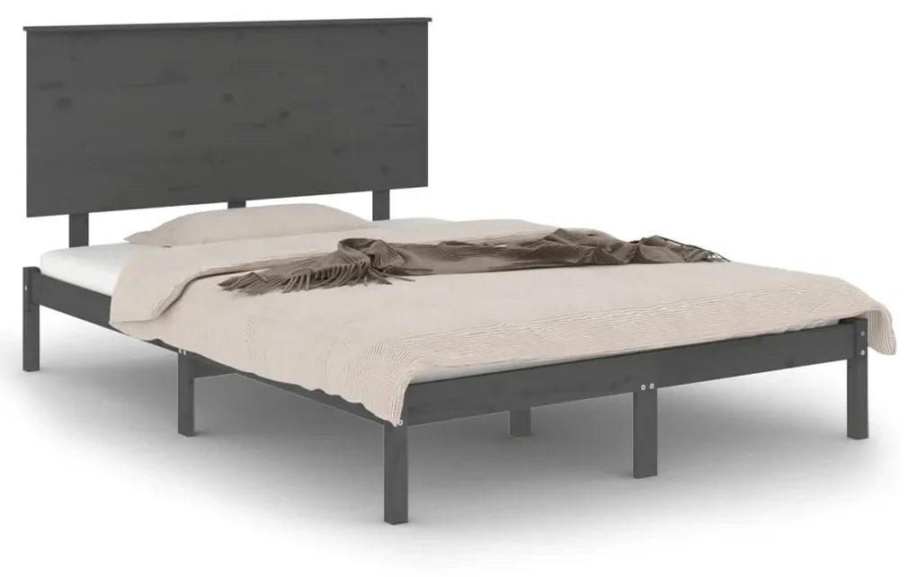 vidaXL Bedframe massief hout grijs 135x190 cm 4FT6 Double