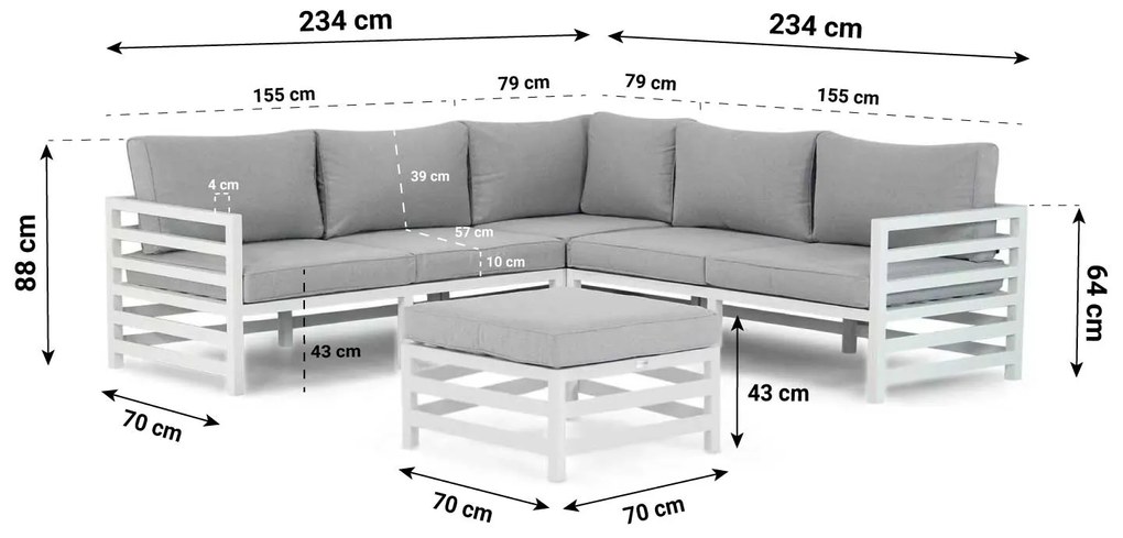 Hoek loungeset 5 personen Aluminium Wit  Domani Furniture Linde