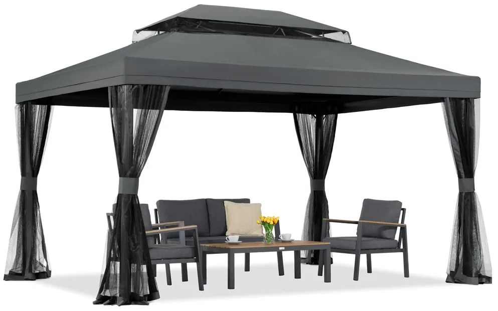 Antraciet tuinpaviljoen met klamboe Valencia 3x4 m Tuinpunt