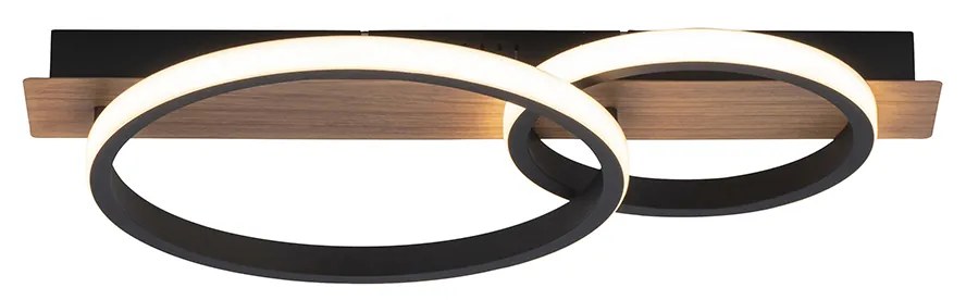 Plafondlamp zwart met hout incl. LED 2-lichts - Marien Modern Binnenverlichting Lamp